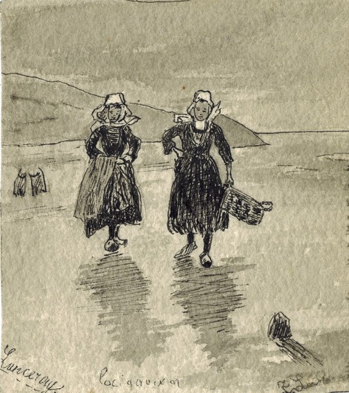  Зинаида Лансере (Серебрякова). На побережье. Нескучное, 1896. Бумага, тушь, перо 